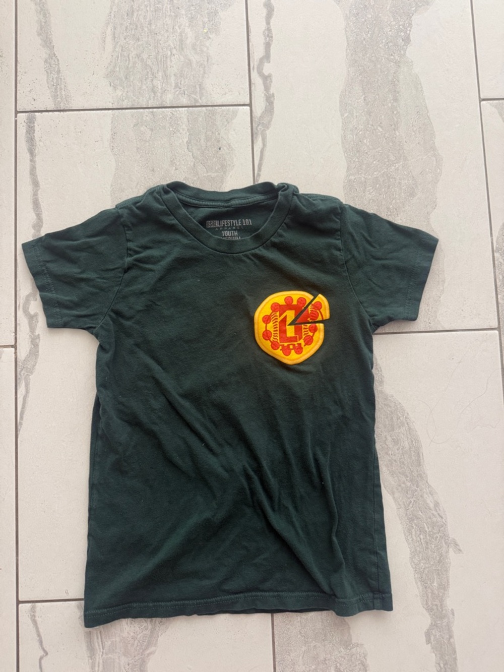 Youth Dark Green Patch-Emblem Short Sleeve Tee